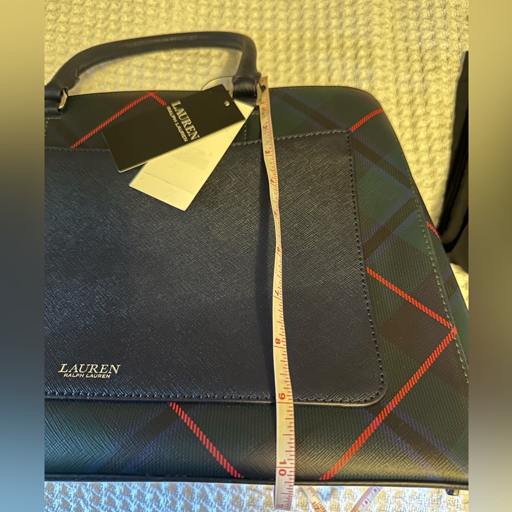 Ralph Lauren Tartan Plaid Tote in Green and Blue - Picture 9 of 13